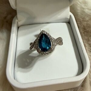 Teardrop Blue Gemstone Ring with Silver Accents